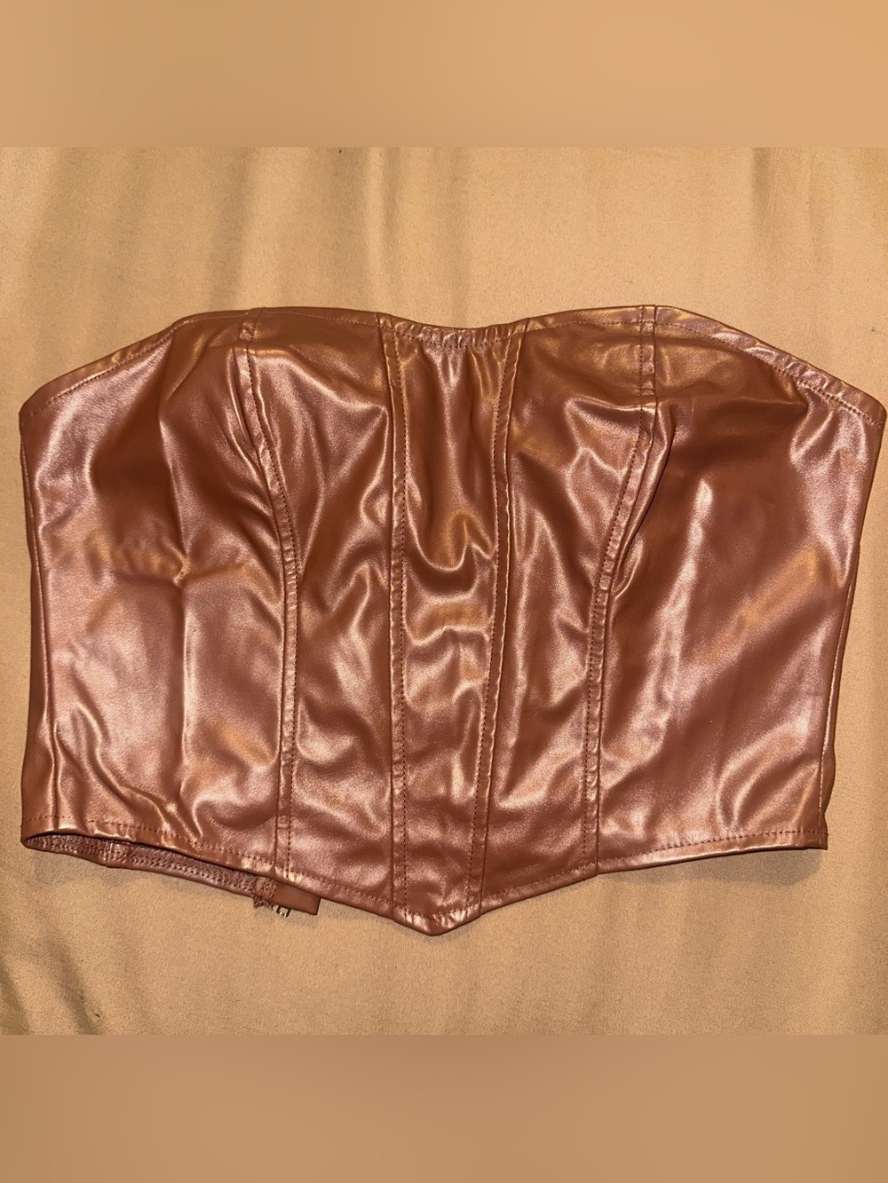 SHEIN Chestnut Brown Faux Leather Strapless Bustier Crop Top